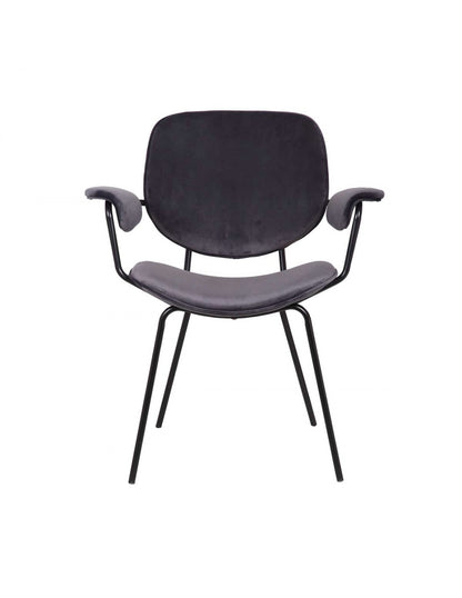 Sillón tapizado gris y metal negro