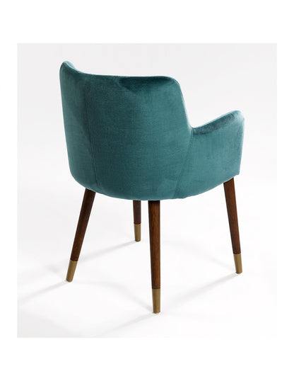 Blue velvet armchair wooden leg