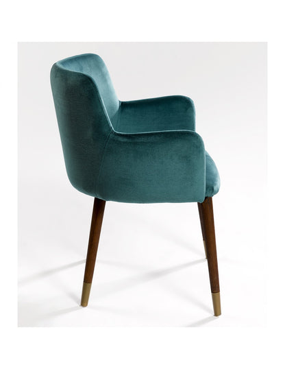 Blue velvet armchair wooden leg