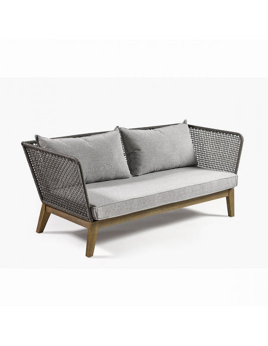 Gray rope and eucalyptus wood sofa