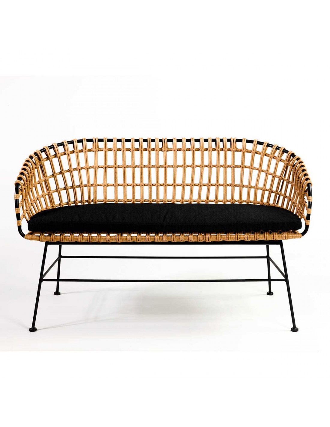 Synthetic rattan and black metal sofa