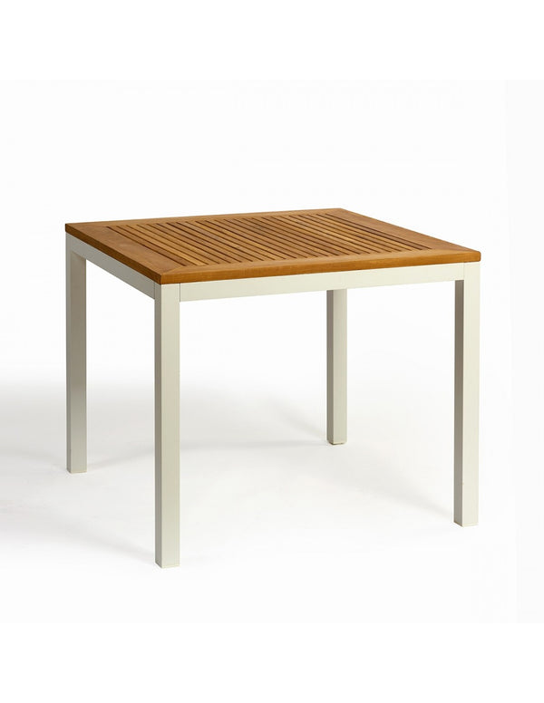 Mesa aluminio blanco y madera