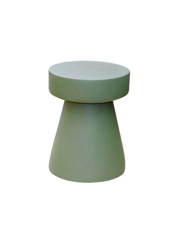 Outdoor stool in greenish color.
