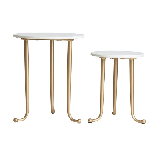 Tweng Side Table (Set Of 2) in White/Gold Colour