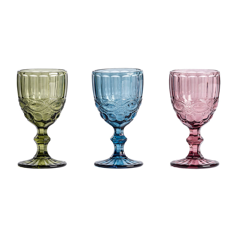 Thymus Glass (Set Of 3) in Blue,Green,Pink Colour
