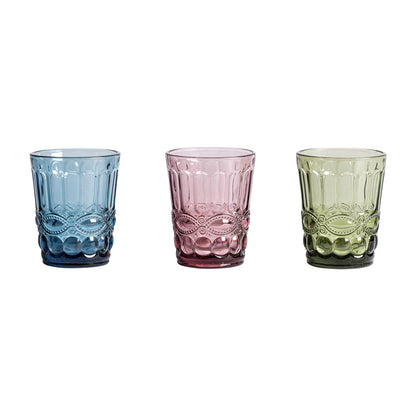 Thymus Glass (Set Of 3) in Blue,Green,Pink Colour