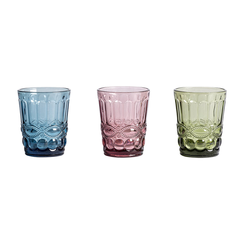 Thymus Glass (Set Of 3) in Blue,Green,Pink Colour