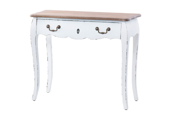 Consola 1 Cajón Madera Blanco-natural 90x35x75 Cm - Consolas y Recibidores - Granada Maison