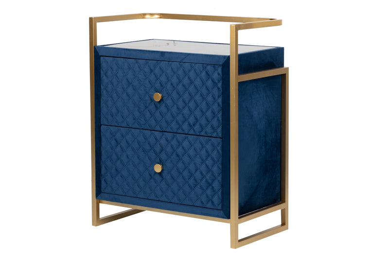 Mesita Velvet-cristal Azul-dorado 60x35x75 Cm - Mesitas de noche - Granada Maison