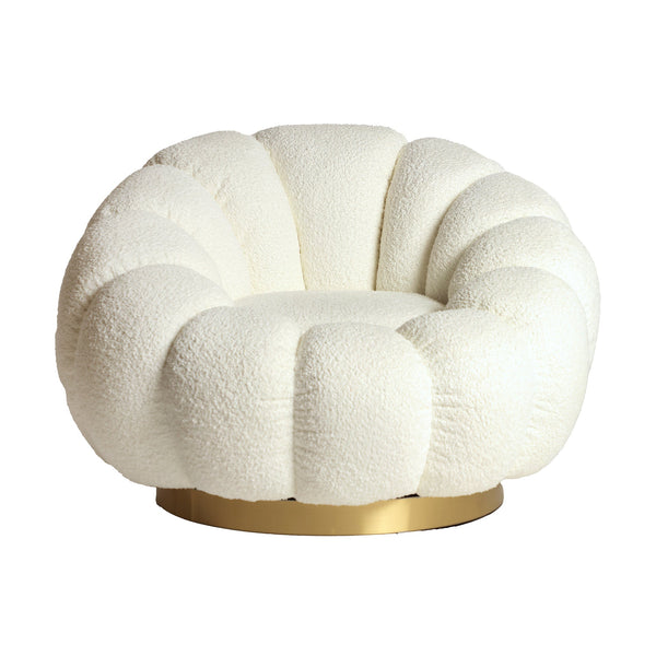 Bouclé Crest Rotative Armchair in White/Gold Colour