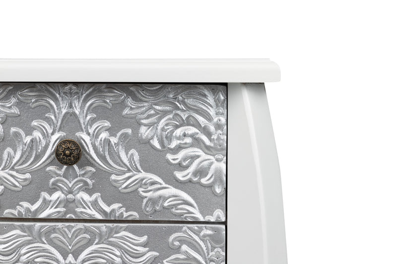 Mesita Madera Blanca-plata Tallada 45x35x70 Cm - Mesitas de noche - Granada Maison