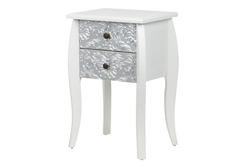 Mesita Madera Blanca-plata Tallada 45x35x70 Cm - Mesitas de noche - Granada Maison