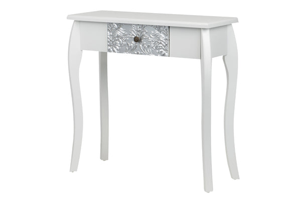 Consola Madera Blanca-plata Tallada 80x30x80 Cm - Consolas y Recibidores - Granada Maison