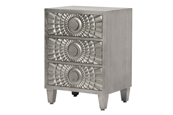 Silver Wooden Side Table With 3 Drawers 48X39X66Cm