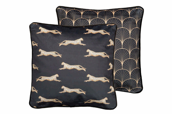 Cojin Velvet Leopardos Negro Dorado 45X13X45 Cm