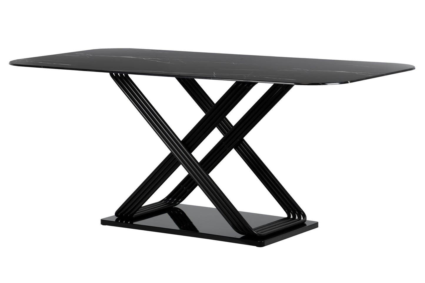 Mesa Comedor Metal-cristal Negro 180x90x75 Cm - Mesas de Comedor - Granada Maison