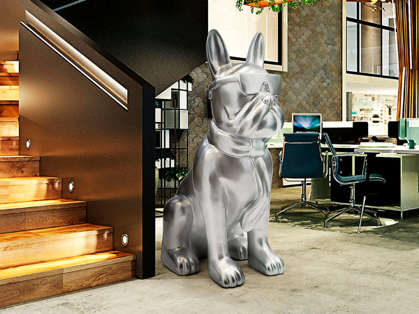 Bulldog Frances Figura Grande Plata - Figuras Decorativas - Granada Maison