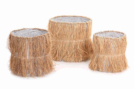 Raffia Set 3 Baskets 40X40X40/35X35X3/30X30X33 C