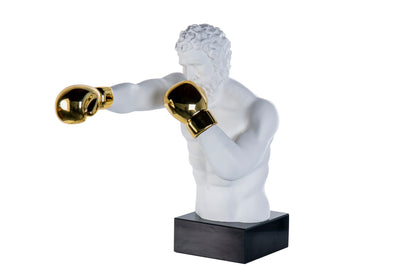 Boxeador Resina/Marmol Blanca 33X56X56 Cm