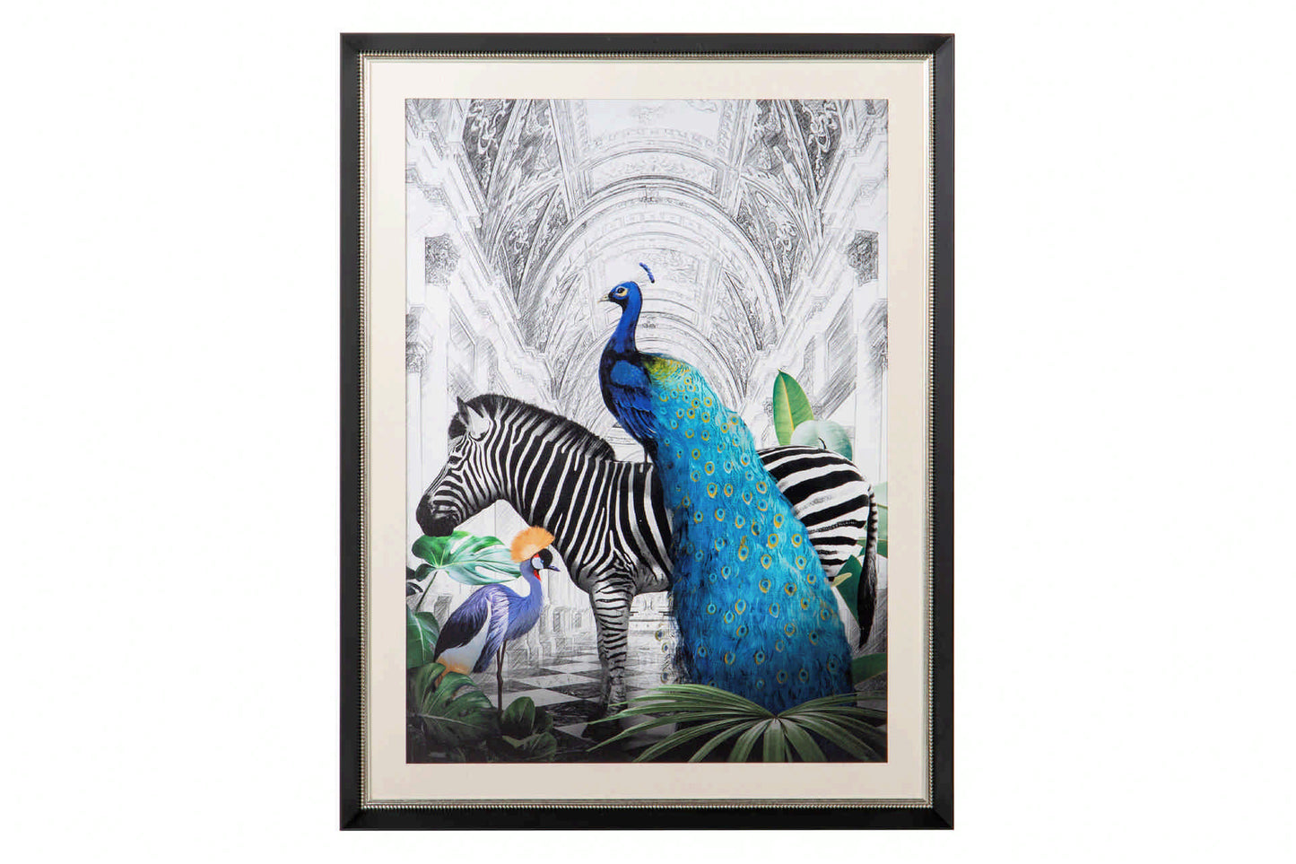Cuadro Pavo Real Con Marco Madera 96X4X125 Cm