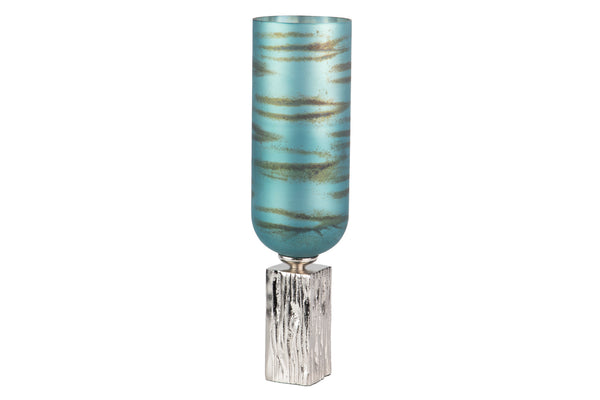 Blue Nickel Glass Aluminium Vase 16X16X58 Cm