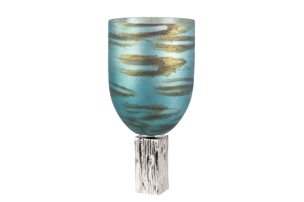 Blue Nickel Glass Aluminium Vase 23X23X47 Cm