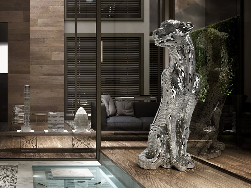 Fig Leopardo Baguira Plata Derecha - Figuras Decorativas - Granada Maison